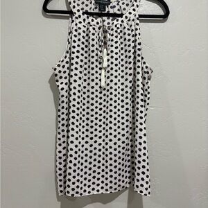 Black and White Sleeveless Blouse with Tie Front
